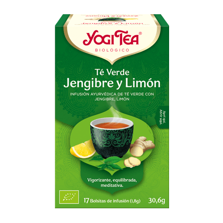 Yogi Tea Té Verde Jengibre y Limón, 17 bolsitas de infusiones Bio