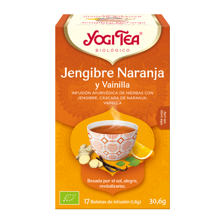 Yogi Tea Jengibre Naranja y Vainilla, 17 bolsitas de infusiones Bio.
